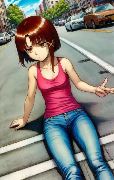 42293-3319428340-sketch, traditional media, outdoors, laying in road, laying on back, city street, tanktop, jacket, jeans, lain iwakura [serial e.png